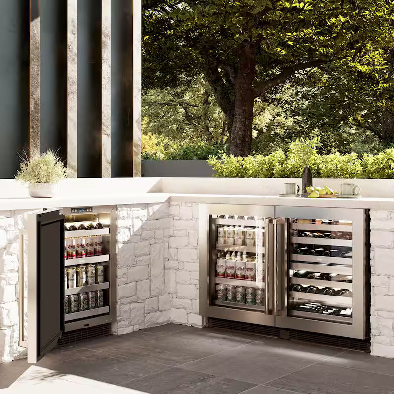 24 in. Single Zone 151-Can Beverage Fridge with Glass Door in Stainless Steel Q394126