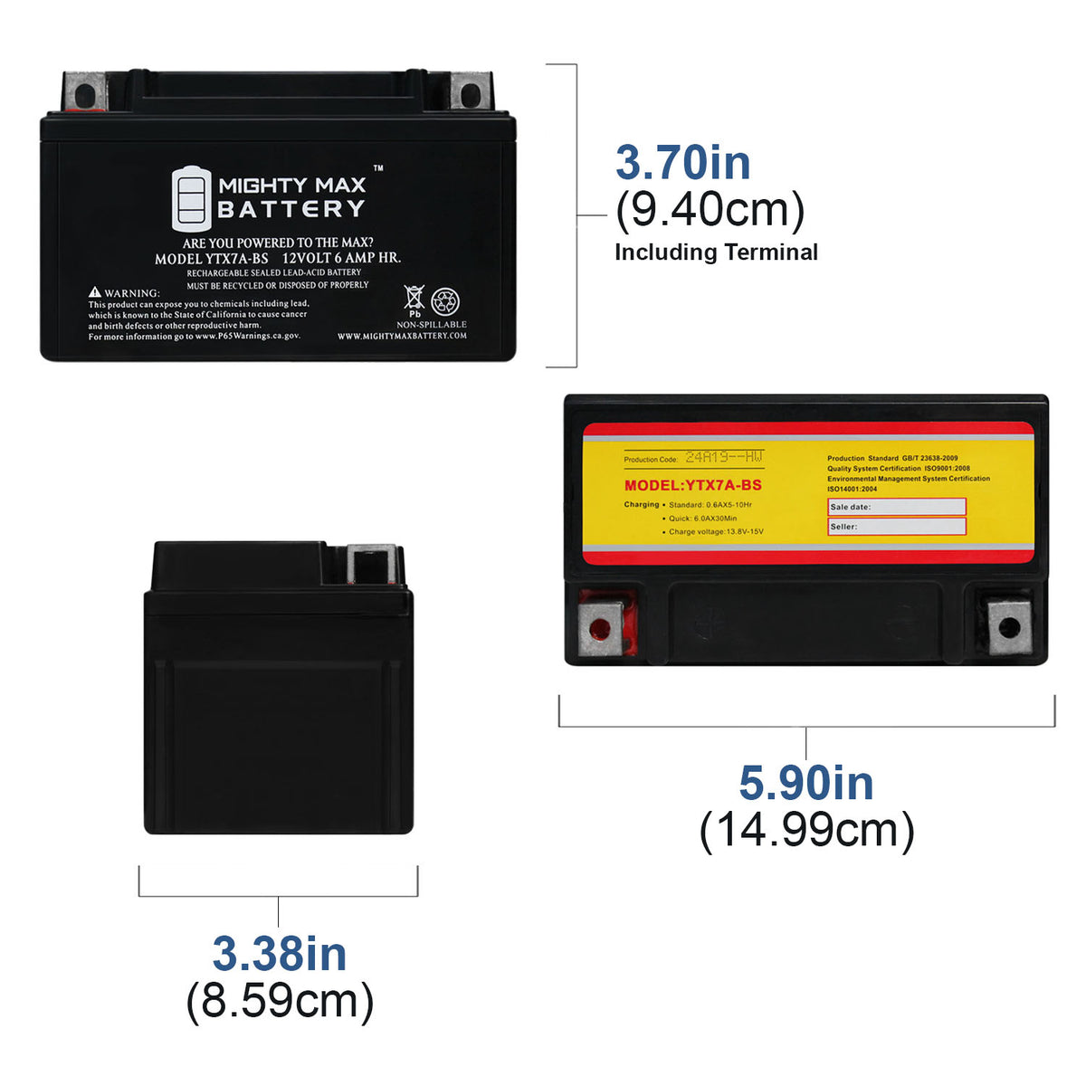 12 Volt 6 AH Rechargeable Maintenance Free SLA AGM Motorcycle Battery P324163