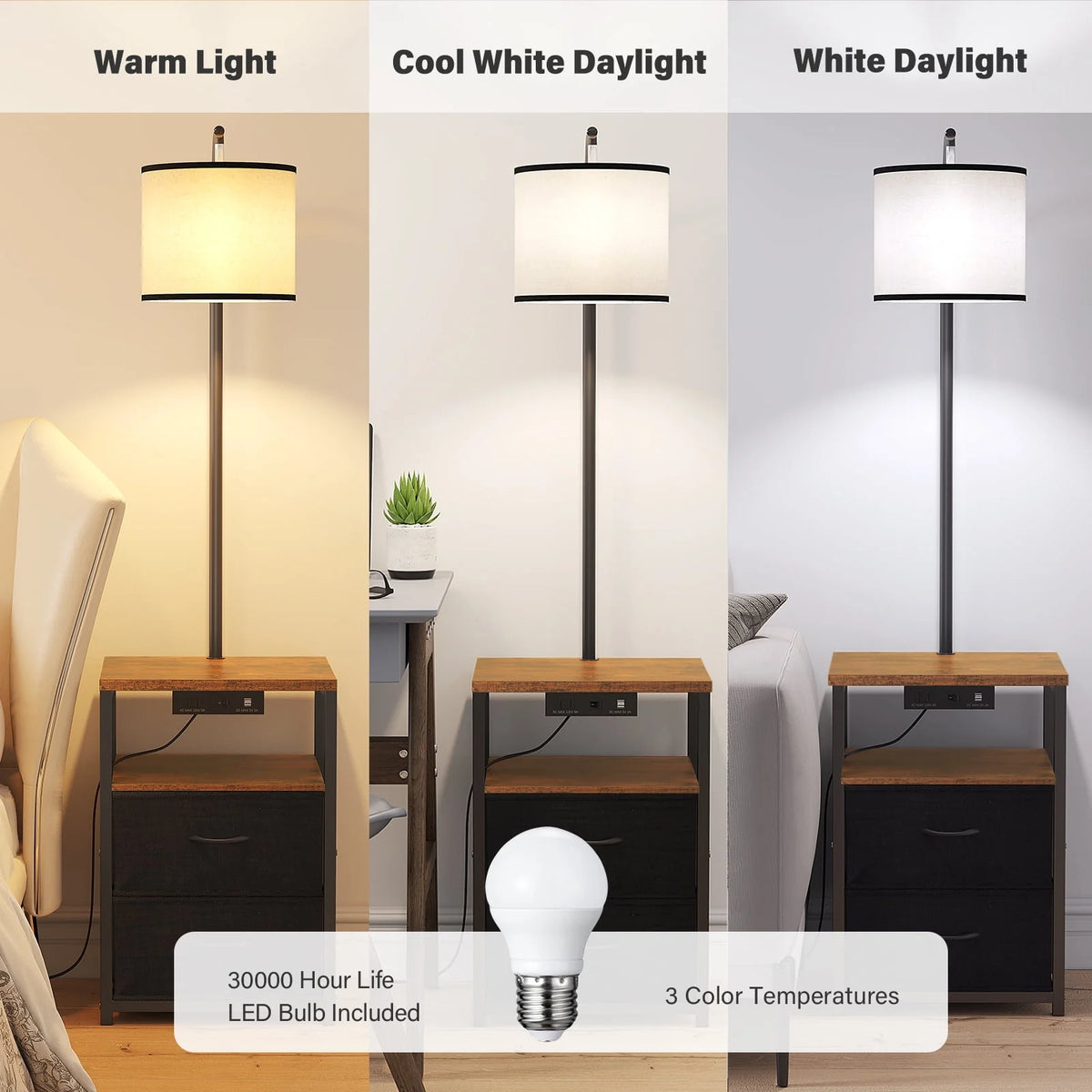 Black Floor Lamp with Table and 2 Drawers Y1456