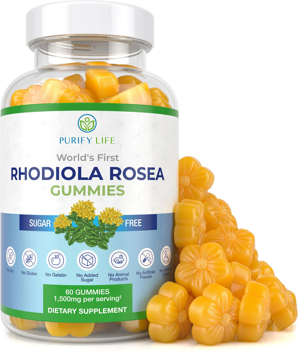 Sugar-Free Rhodiola Rosea Gummies 1500mg Vegan Chews J6147