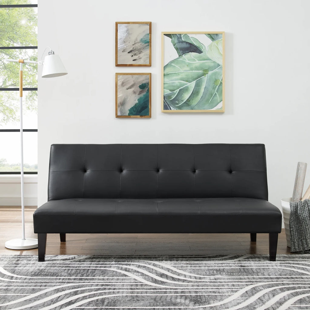 Black Faux Leather Convertible Futon Sofa Bed C80018