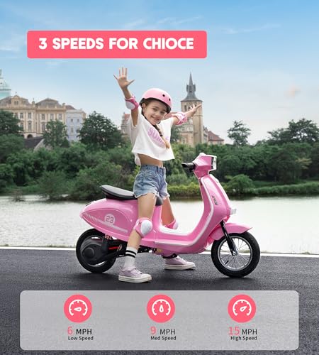 2 Wheel 24V Kids Electric Motorcycle with Music Headlight 3 Speed Pink S338