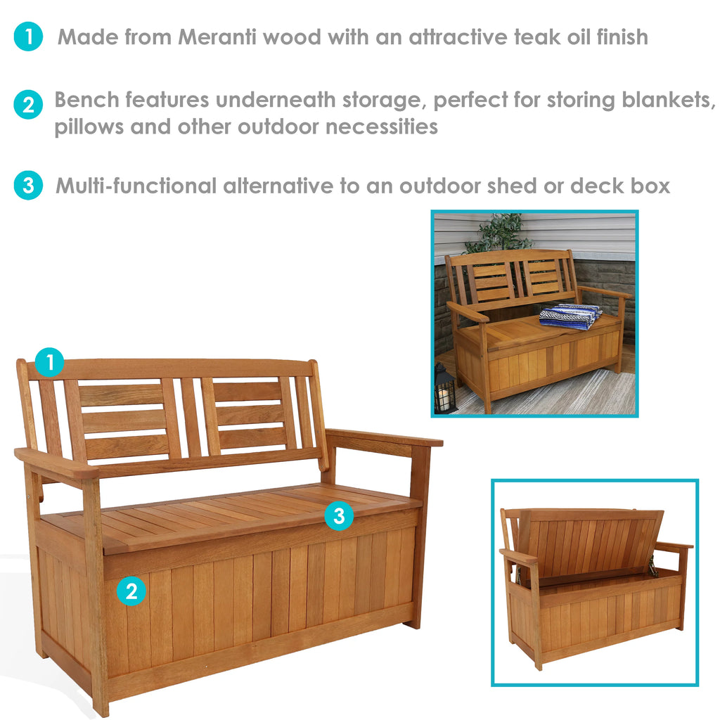 Meranti Wood 2-Person Garden Storage Bench L369