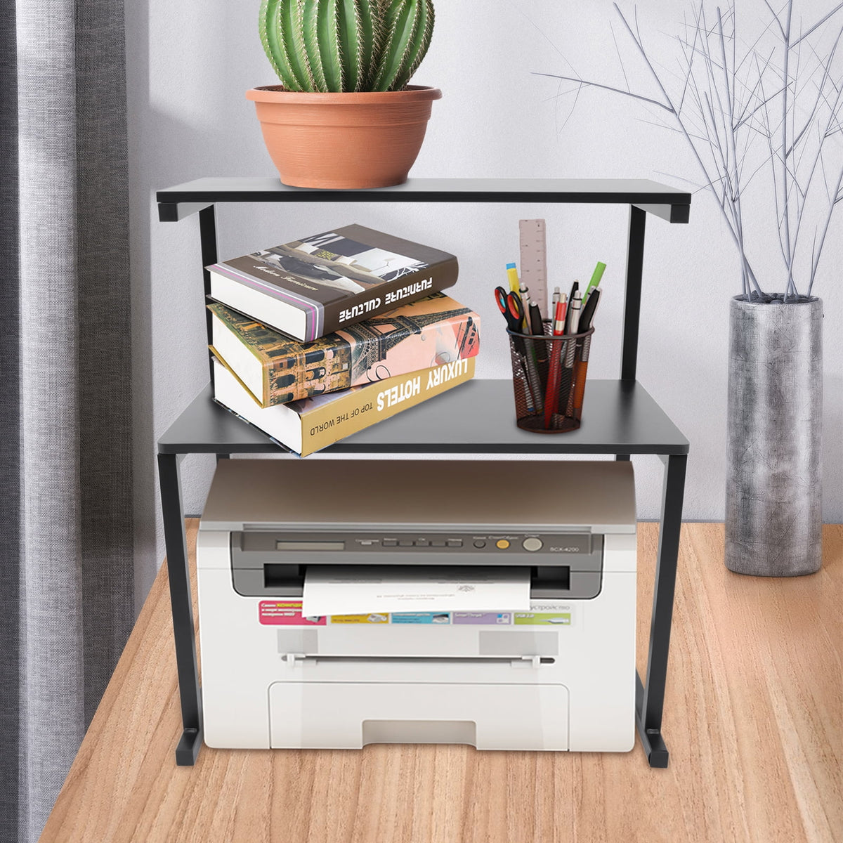 3-Tier Printer Stand Black Desk Shelves Q833336