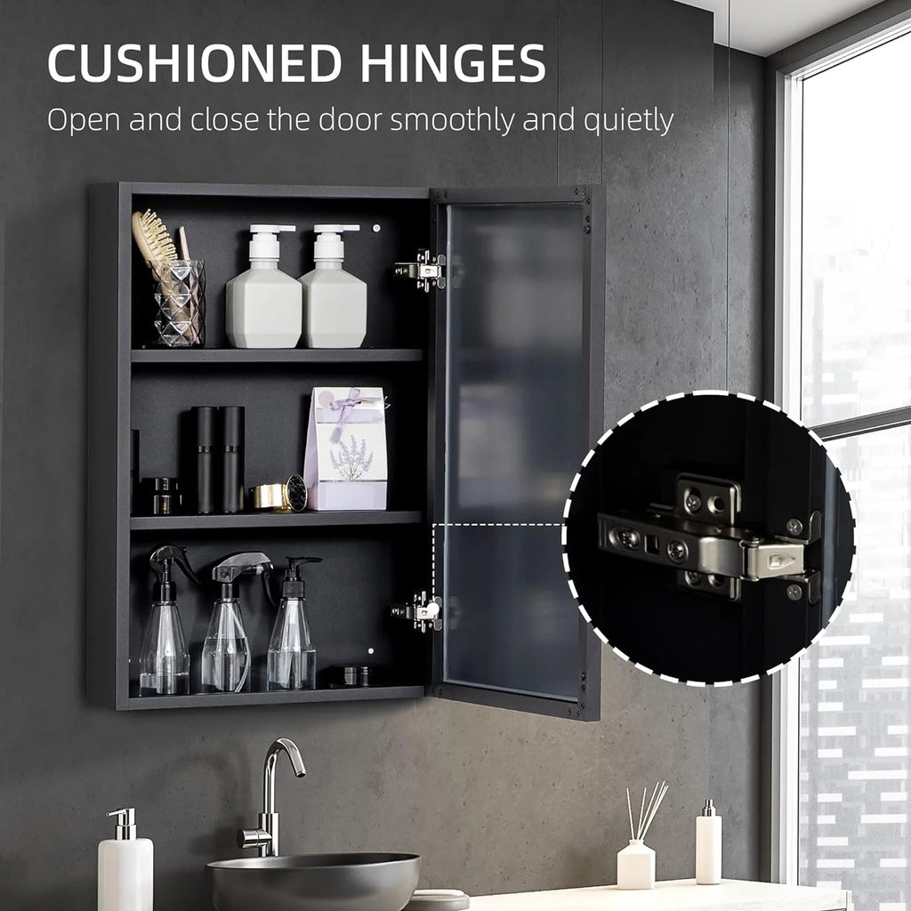 Black Stainless Steel Wall-Mounted Medicine Cabinet with Mirror T477777
