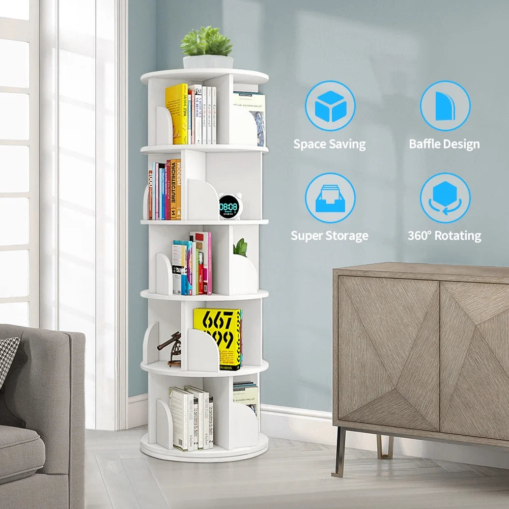 5 Tier Rotating Bookshelf White J75079