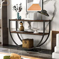 48" Demilune Shape Narrow Rustic Industrial Textured Metal Distressed Wood Console Table G63685