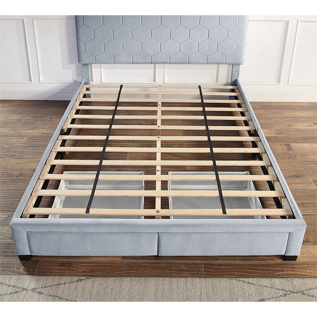 Light Gray Fabric Queen Bed with 2-Drawer M529413