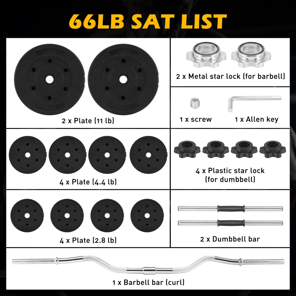 66LB 2 in 1 Olympic Adjustable Weight Set with Curl Bar O5585