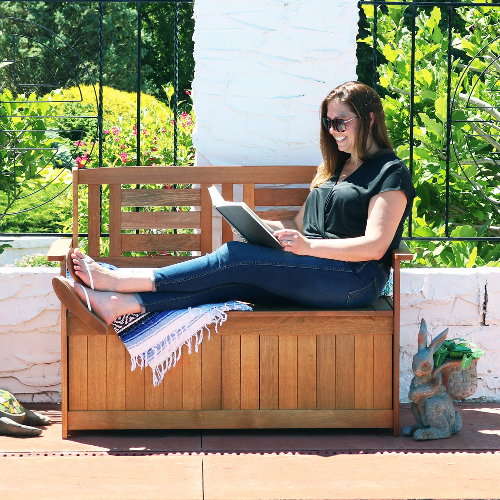 Meranti Wood 2-Person Garden Storage Bench L369