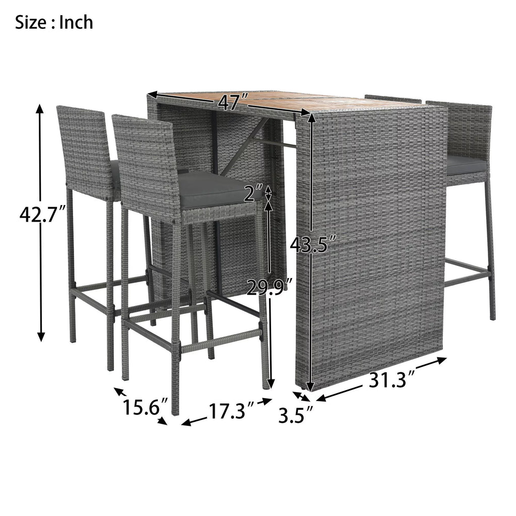 5-pieces Outdoor Patio Wicker Bar Set L267827