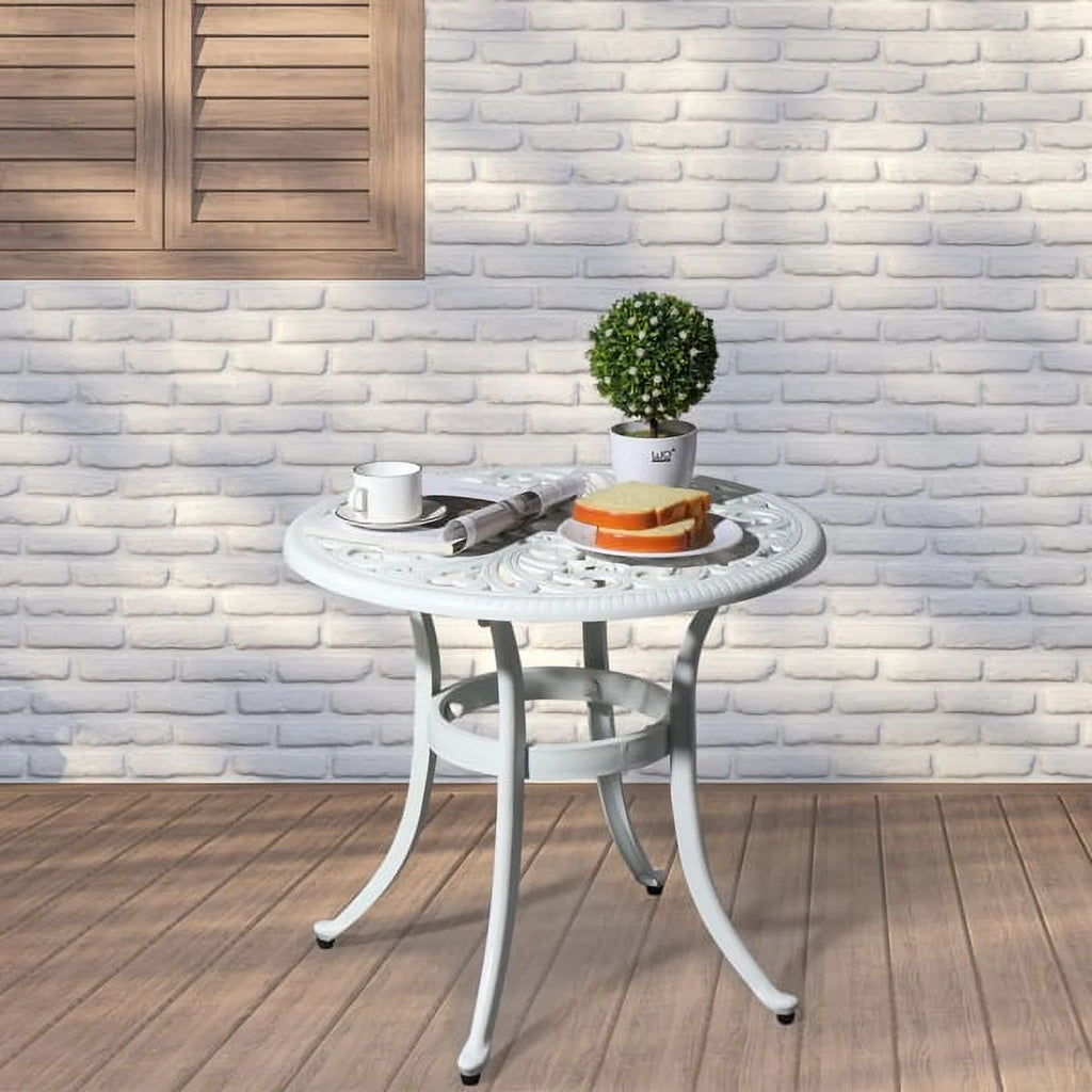 White Cast Aluminum Round Outdoor Table O717612