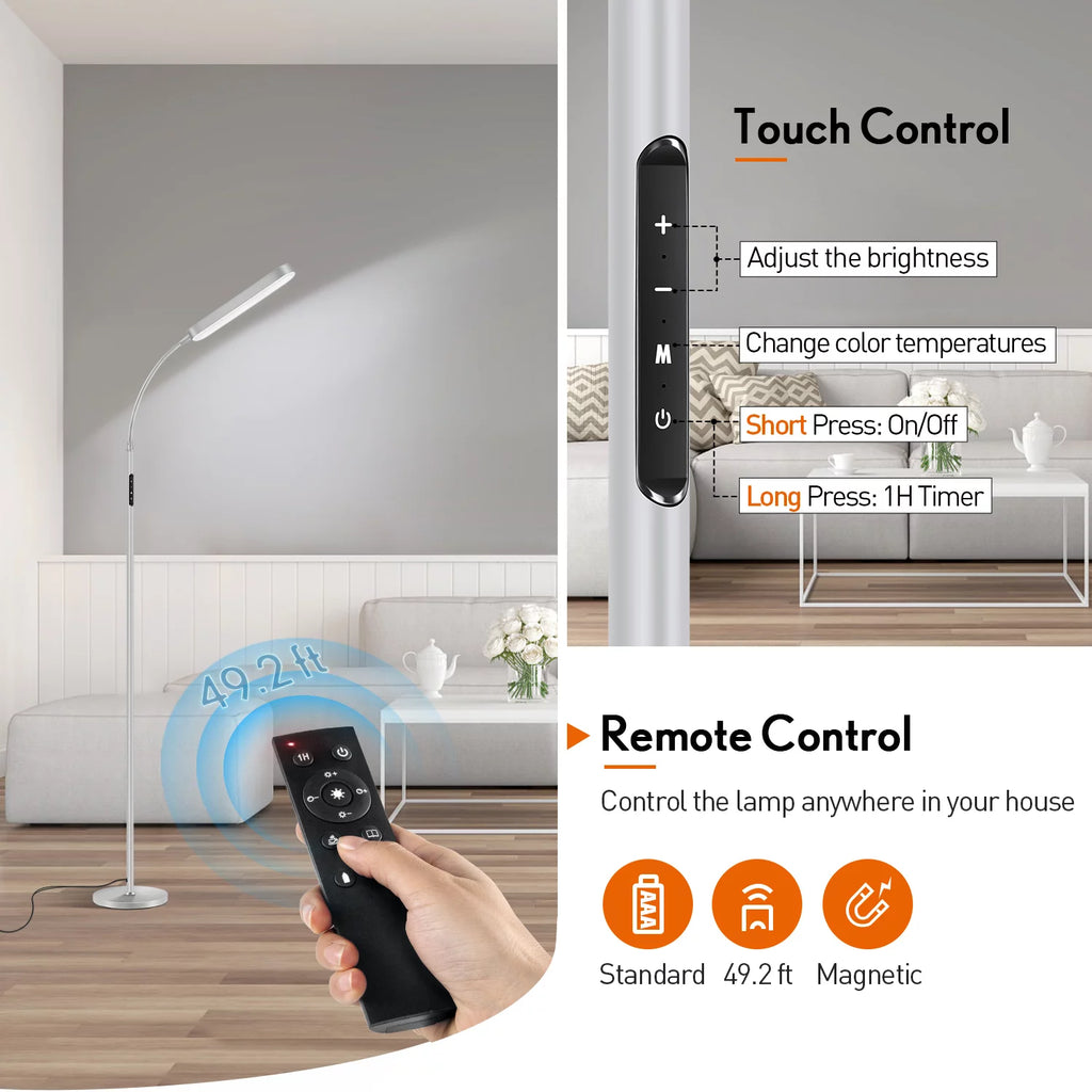 LED Floor Lamp with Remote Touch Control Adjustable Standing Light 4 Color Temperature G33394