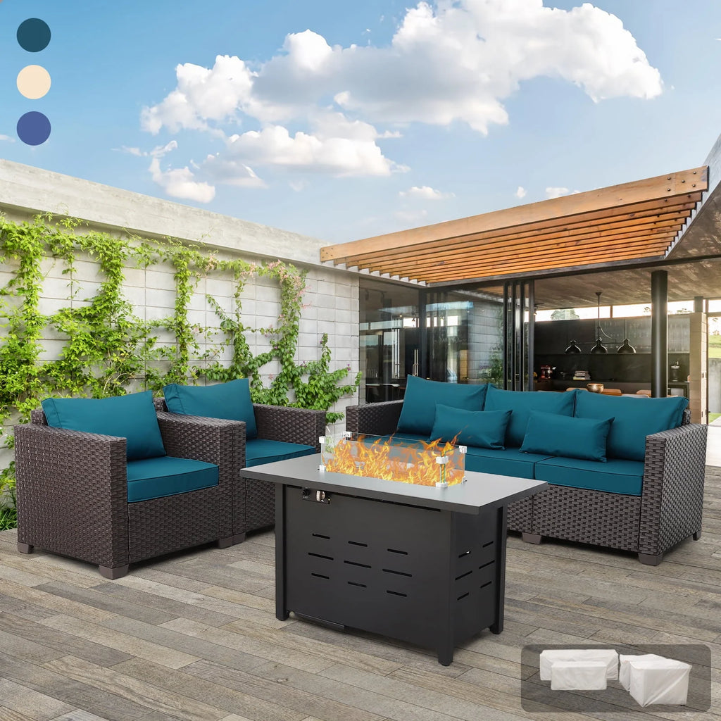 4-Piece Outdoor Wicker Furniture Set with Fire Pit Table D476