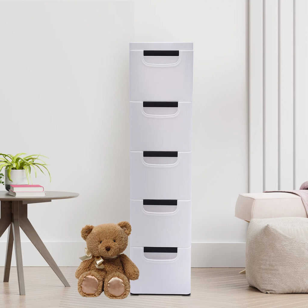 White 5 Drawer Plastic Dresser Storage Cabinet F324