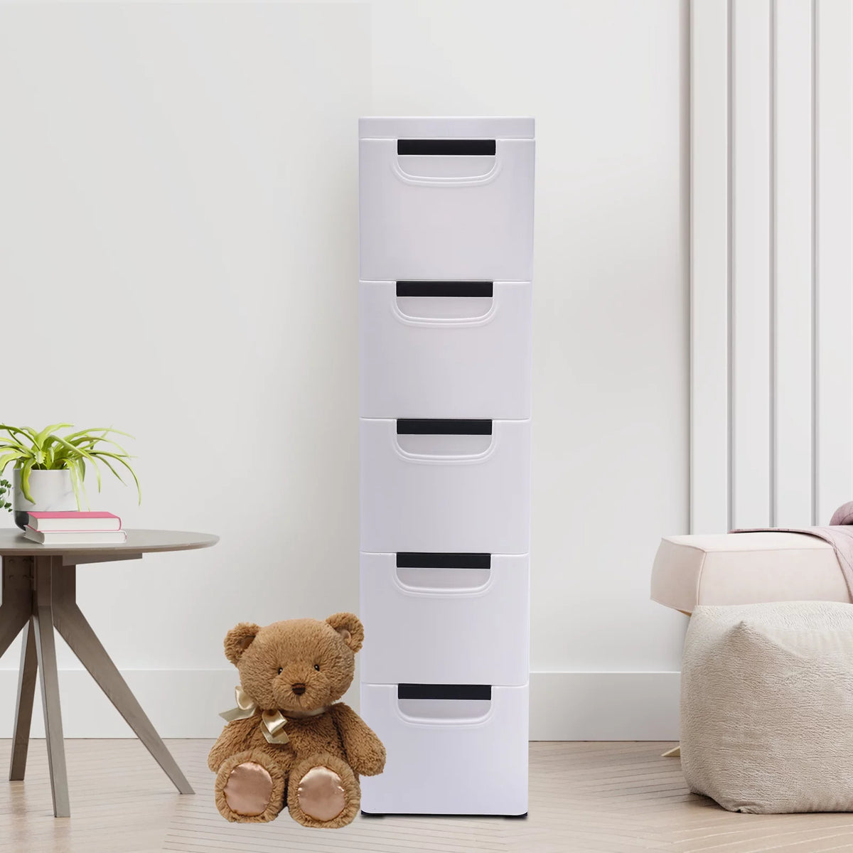 White 5 Drawer Plastic Dresser Storage Cabinet F324