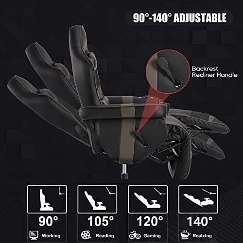 Black Grey Gaming Chair with Footrest and Massage K134118