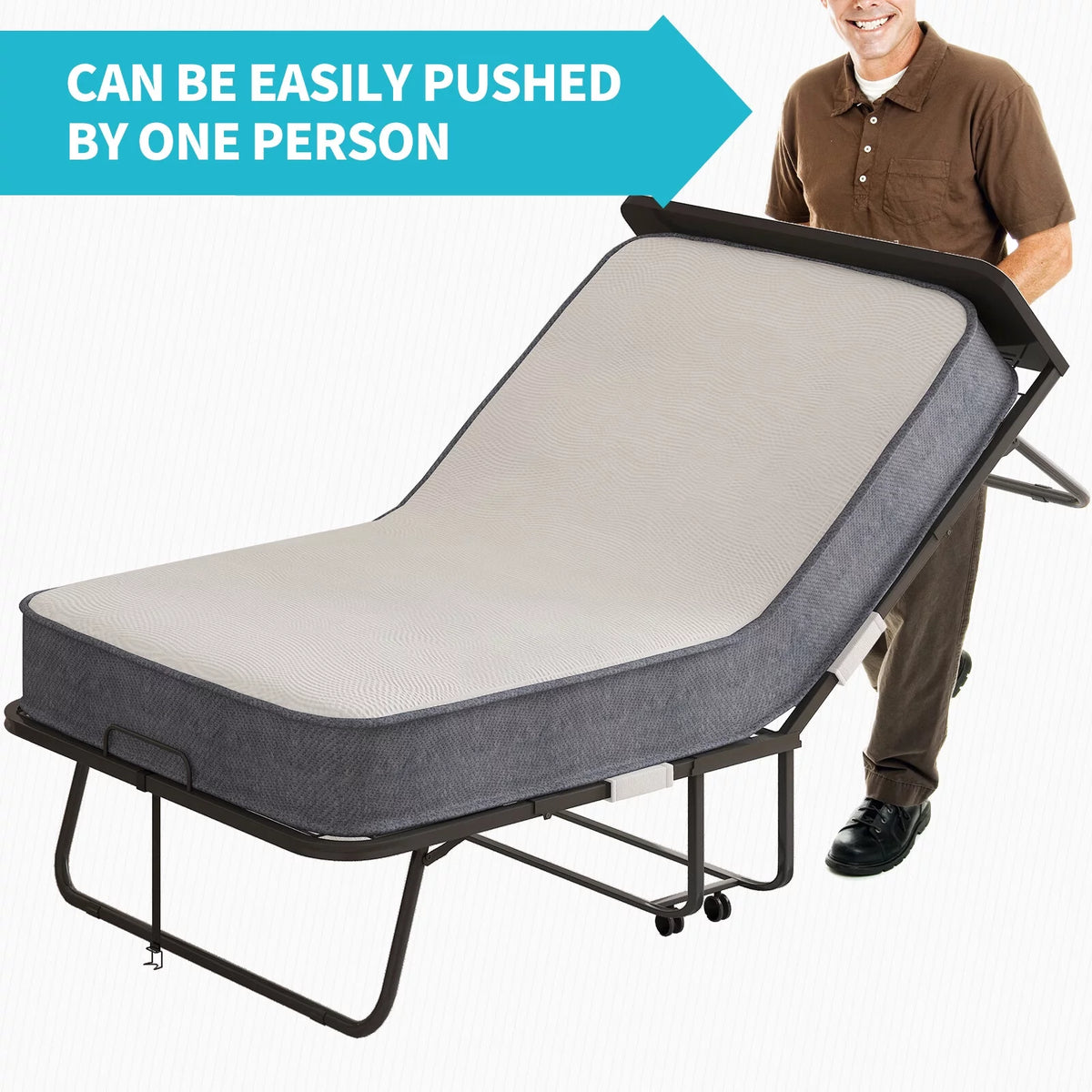 Folding Bed with Memory Foam Mattress and Headboard L38767