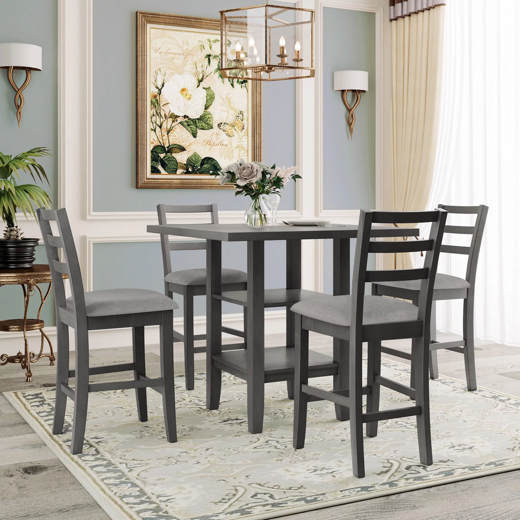 5-Piece Wooden Counter Height Dining Set with Padded Chairs C474433
