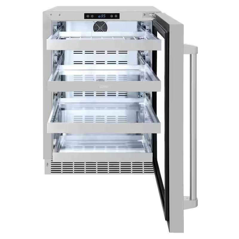 24 in. Single Zone 151-Can Beverage Fridge with Glass Door in Stainless Steel Q394126