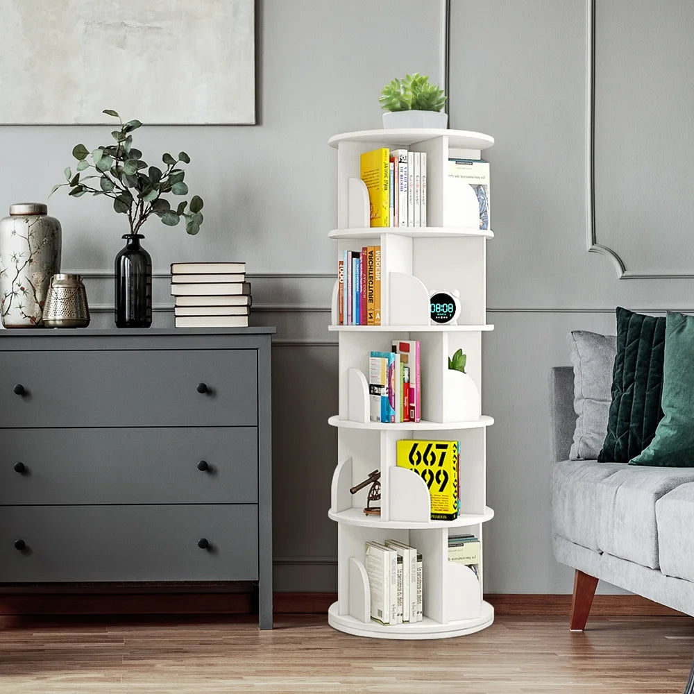 5 Tier Rotating Bookshelf White J75079