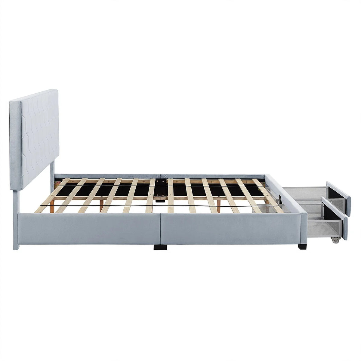 Light Gray Fabric Queen Bed with 2-Drawer M529413