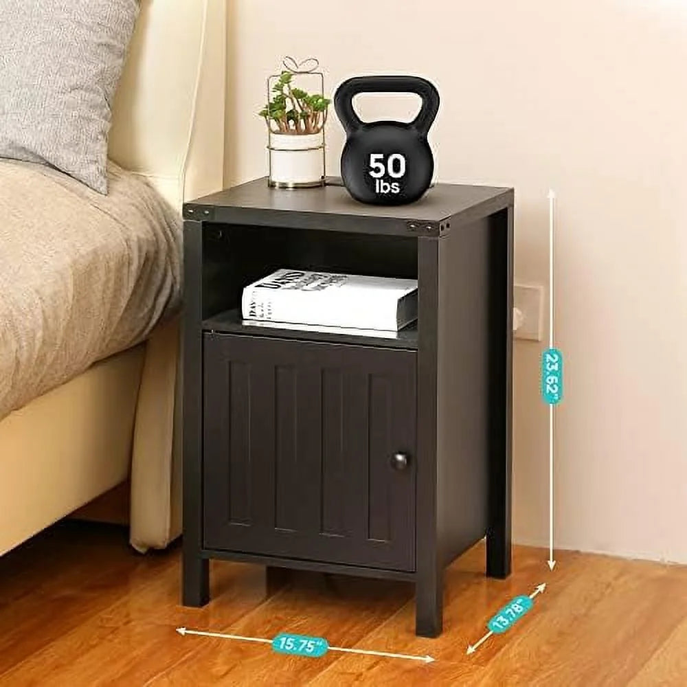 Nightstand with LED Lights and Charging Station Grey J583959