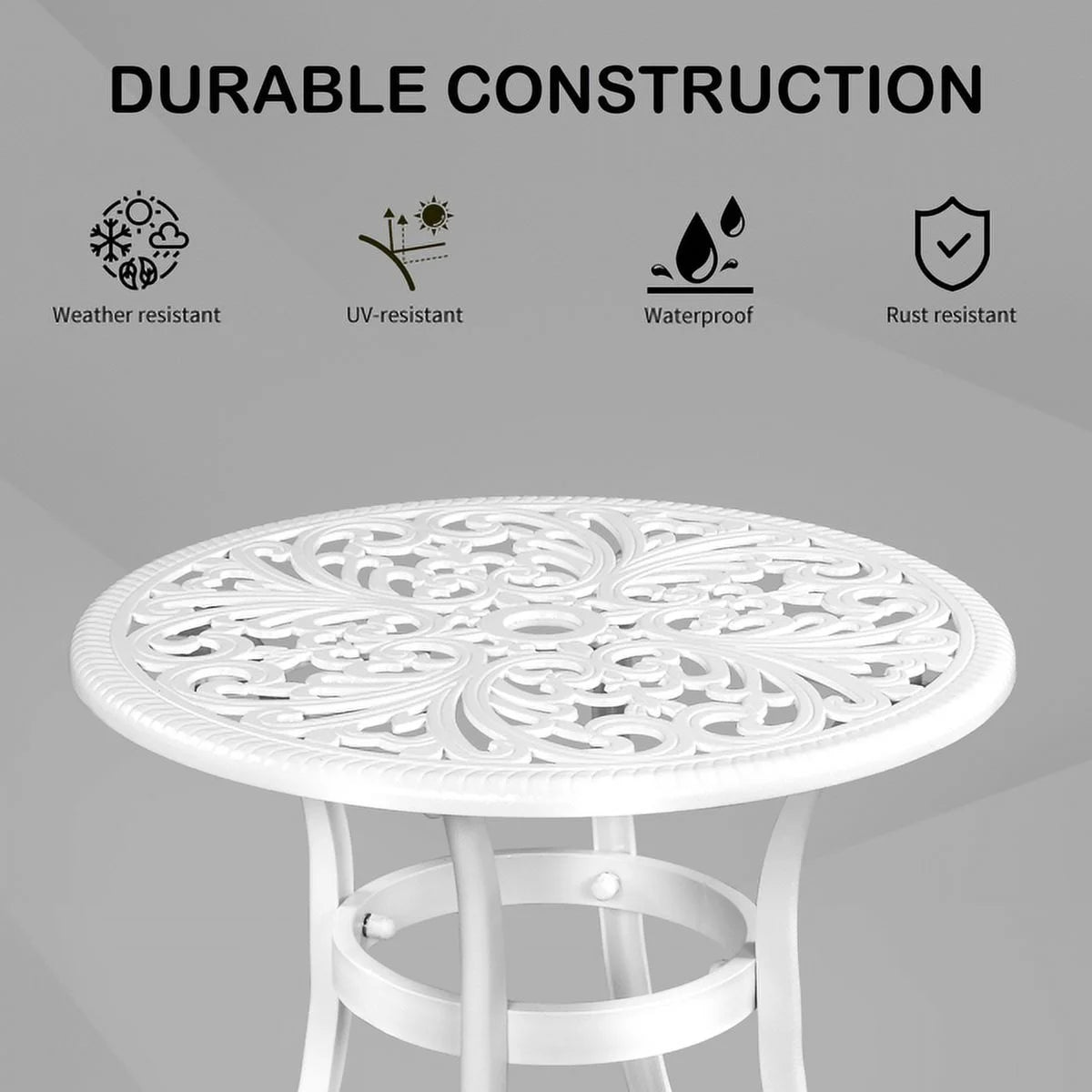 White Cast Aluminum Round Outdoor Table O717612