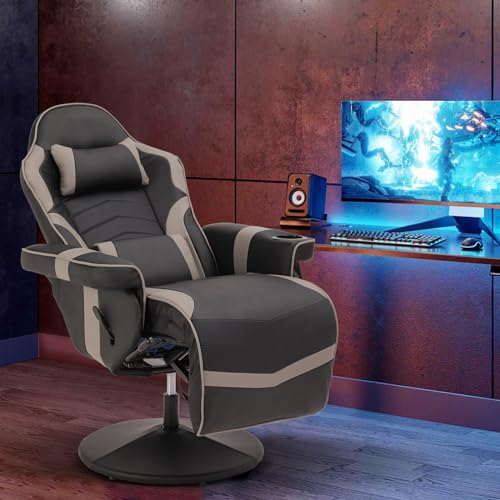 Black Grey Gaming Chair with Footrest and Massage K134118