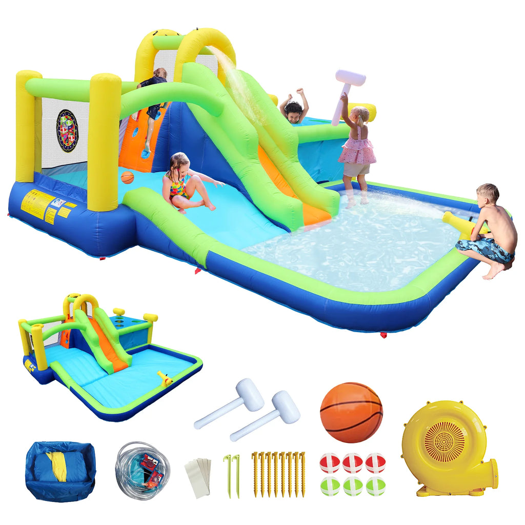 7 in 1 Inflatable Water Park with Slide Splash Pool O684345
