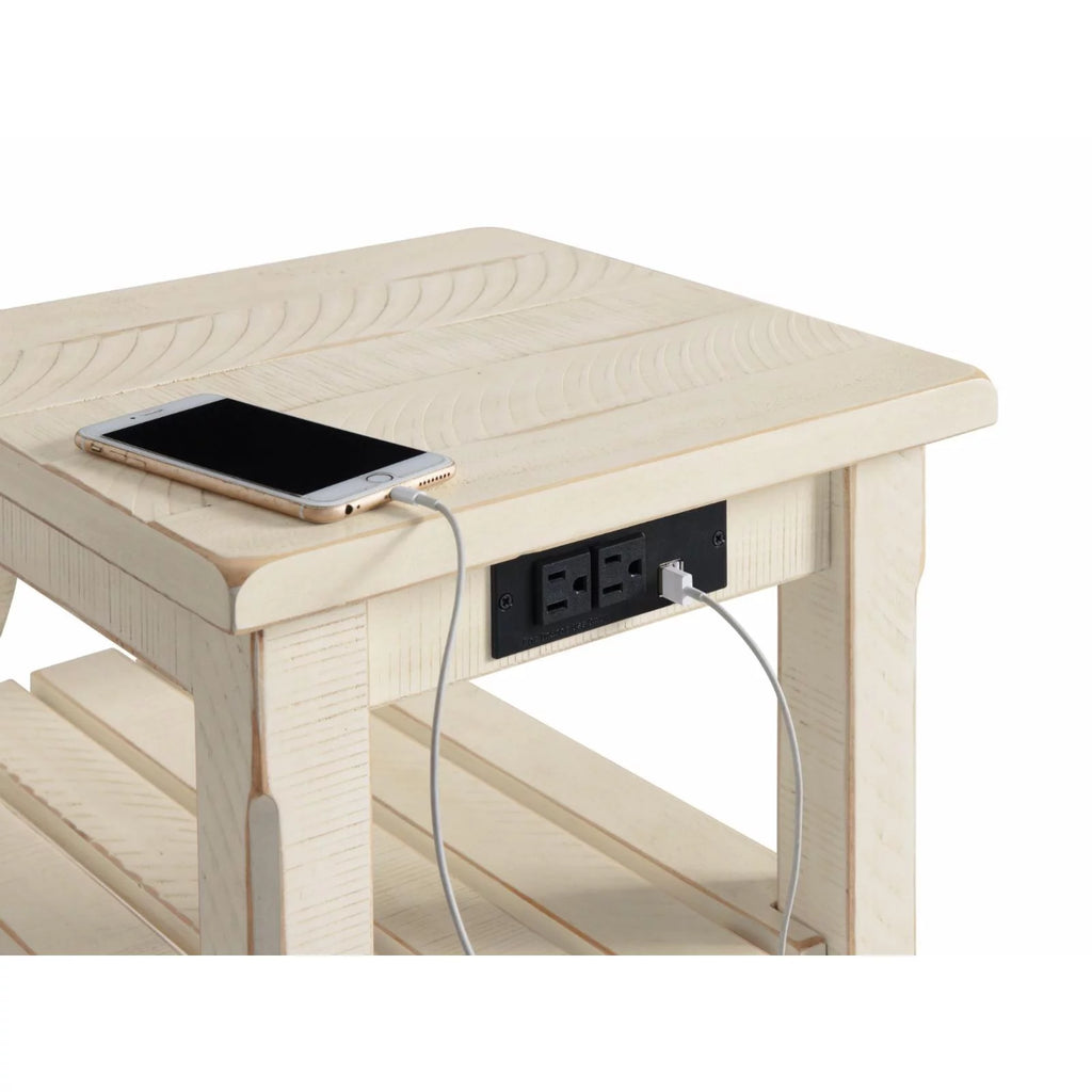 Antique White Solid Wood Chairside Table with Power Q991421