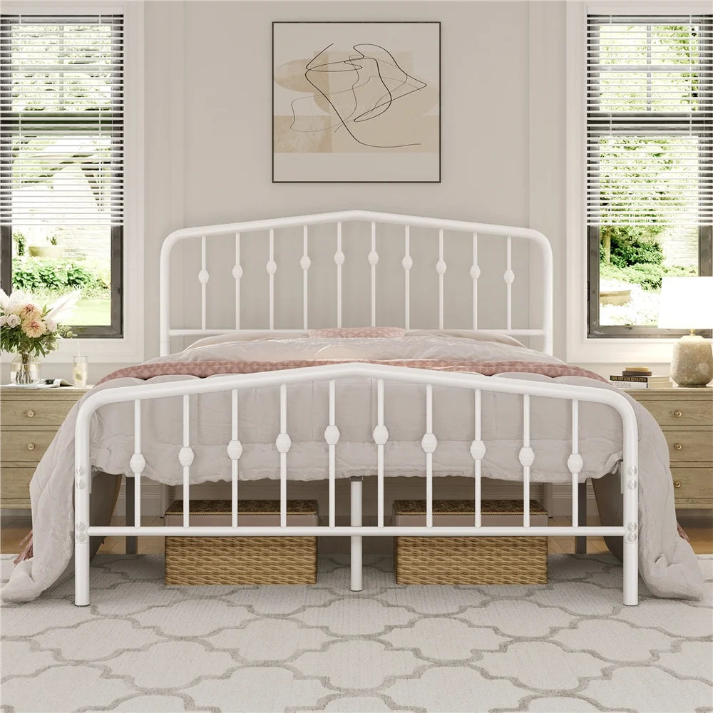 White Queen Metal Platform Bed with Arched Headboard J222384