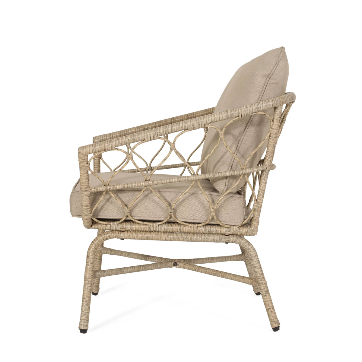 Light Brown and Beige Wicker Club Chairs with Cushions, Set of 2 G24049