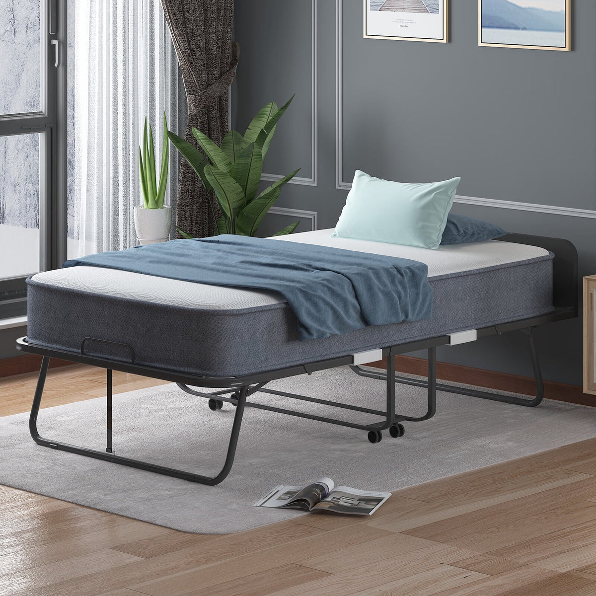 Folding Bed with Memory Foam Mattress and Headboard L38767