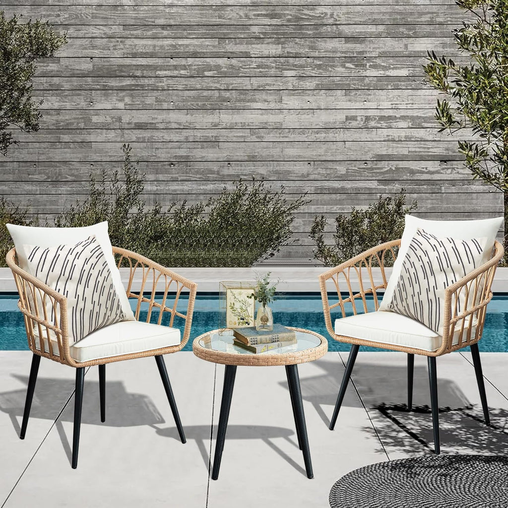 3 Piece Beige Wicker Patio Bistro Set D56671