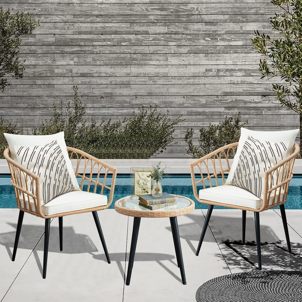 3 Piece Beige Wicker Patio Bistro Set D56671