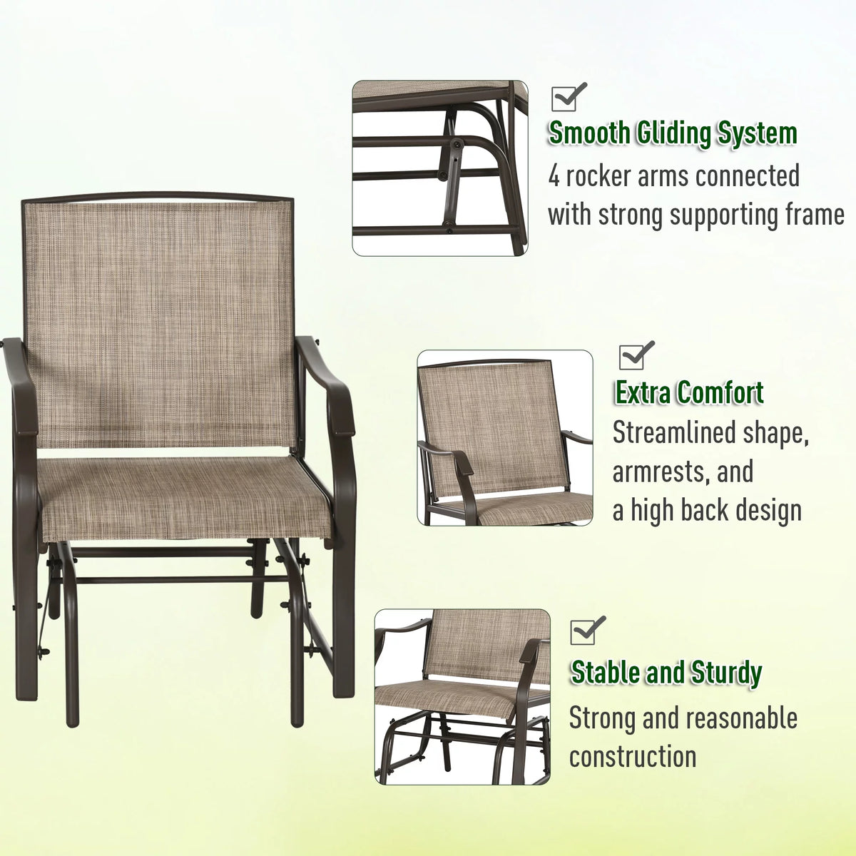 3 Pc Sling Fabric Rocking Glider Chair with Table Set M6546
