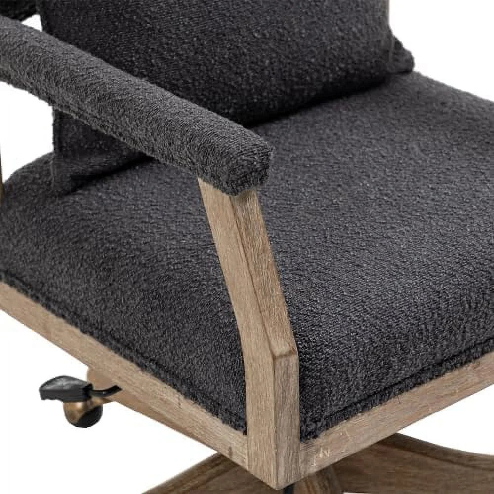 Black Boucle Desk Chair with Wheels and Wood Legs F6286