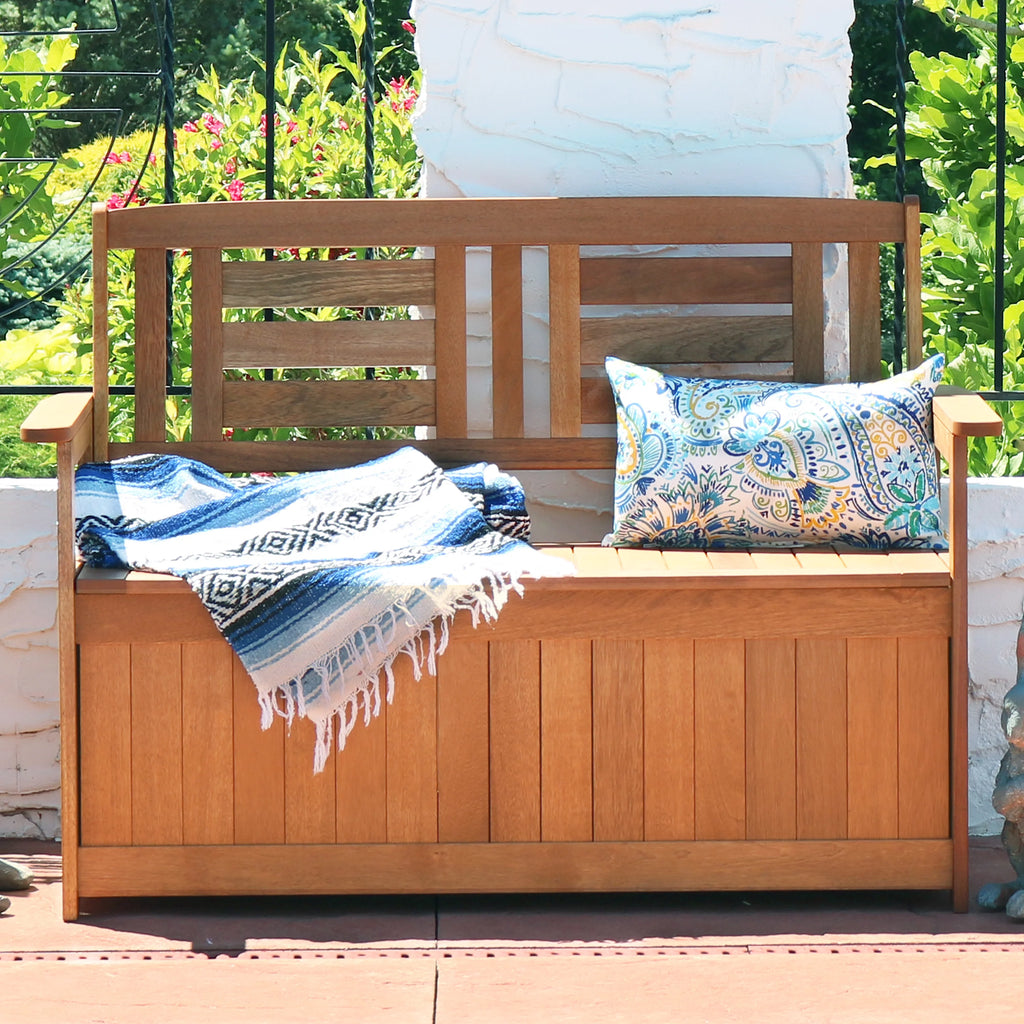 Meranti Wood 2-Person Garden Storage Bench L369
