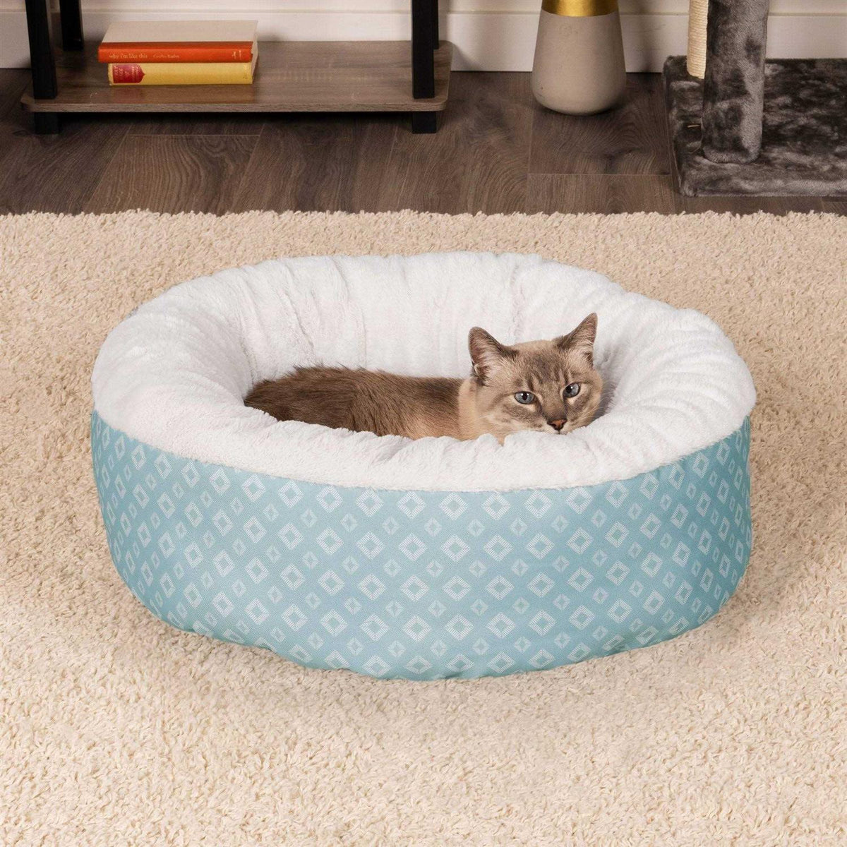 Plush Diamond Print Calming Donut Pet Bed C7100