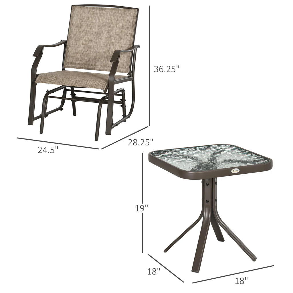 3 Pc Sling Fabric Rocking Glider Chair with Table Set M6546
