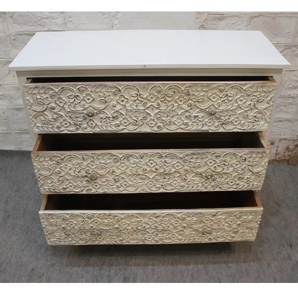 Handcarved Mango Wood 3 Drawer Dresser J867