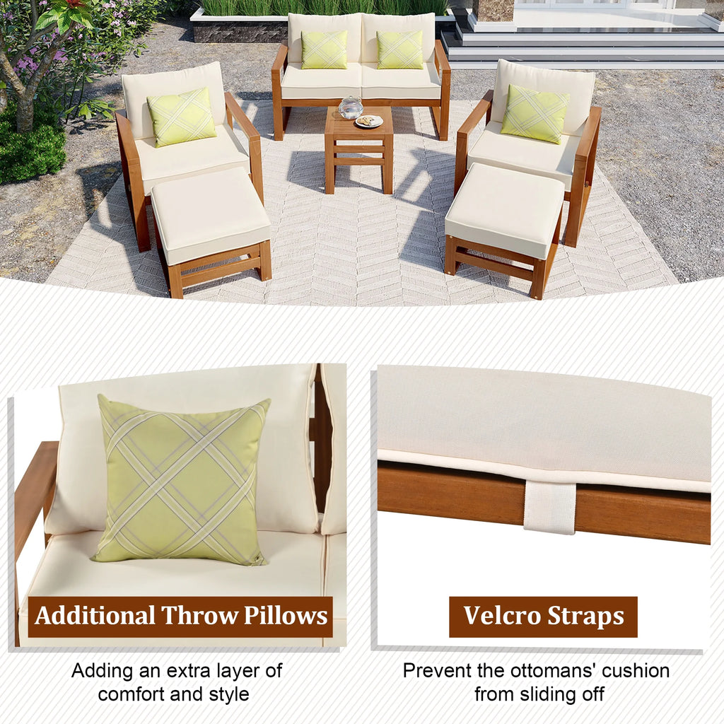 6-Piece Outdoor Patio Conversation Set with Ottomans and Cushions U70364