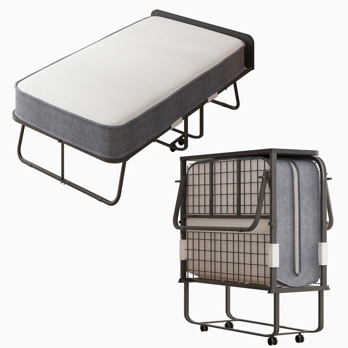 Folding Bed with Memory Foam Mattress and Headboard L38767