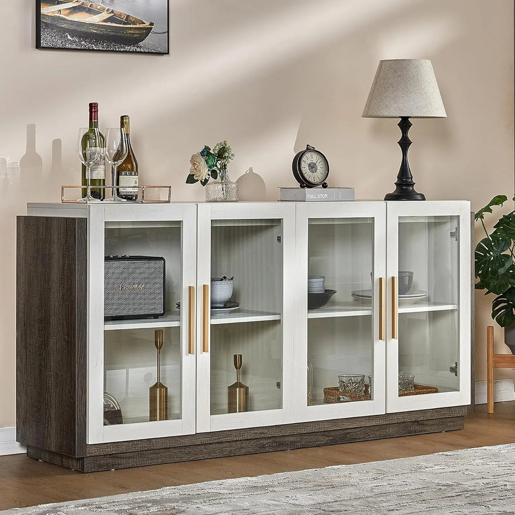 White Wood Sideboard Buffet Cabinet with Storage D780614