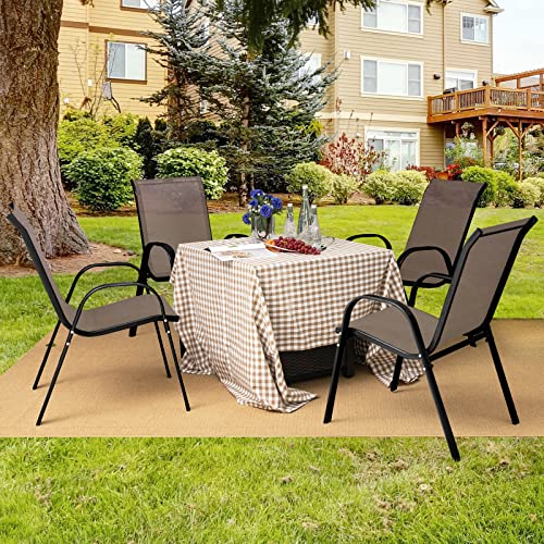 Set of 4 Stackable Patio Dining Chairs with Armrests W636