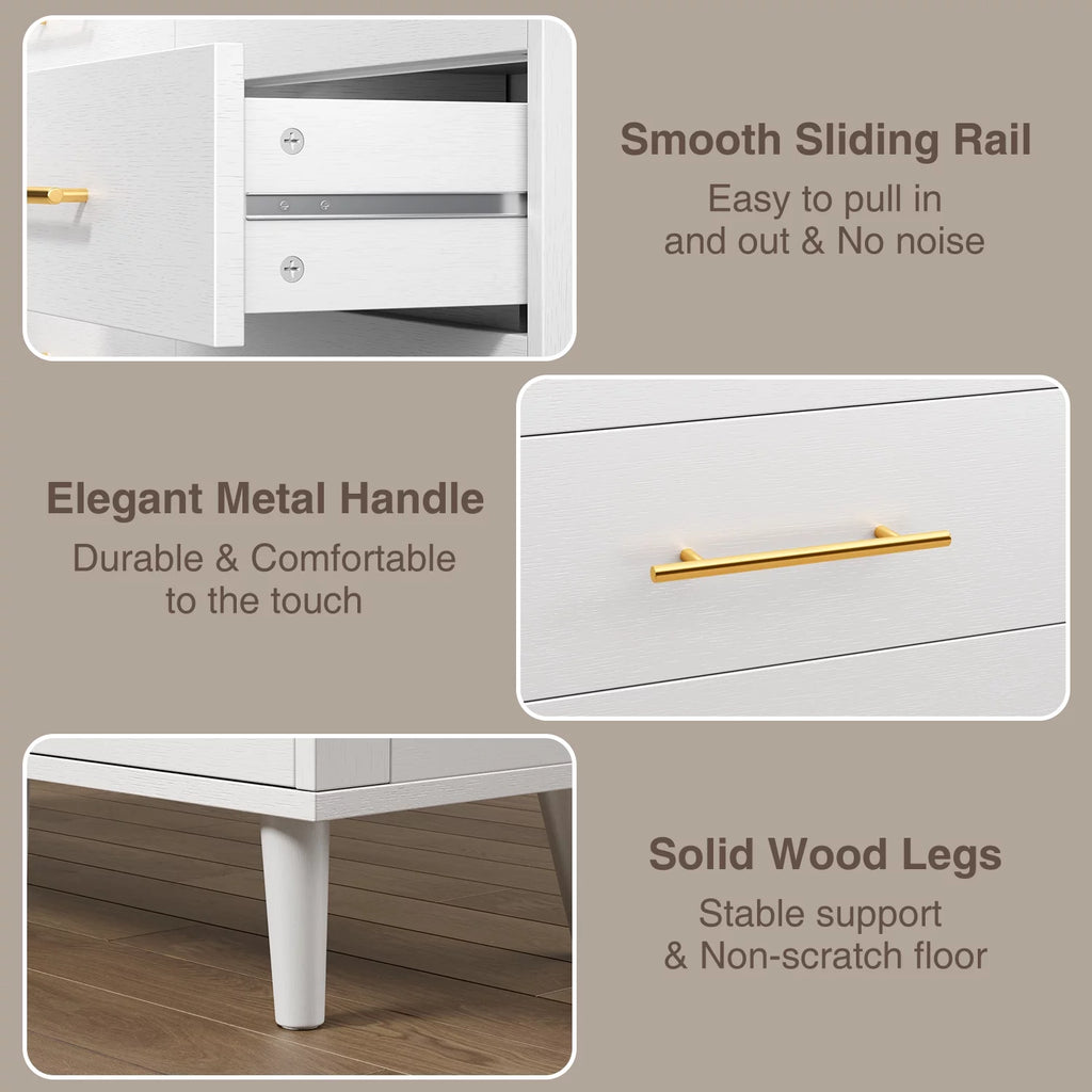 White 5 Drawer Dresser with Metal Handles X28952