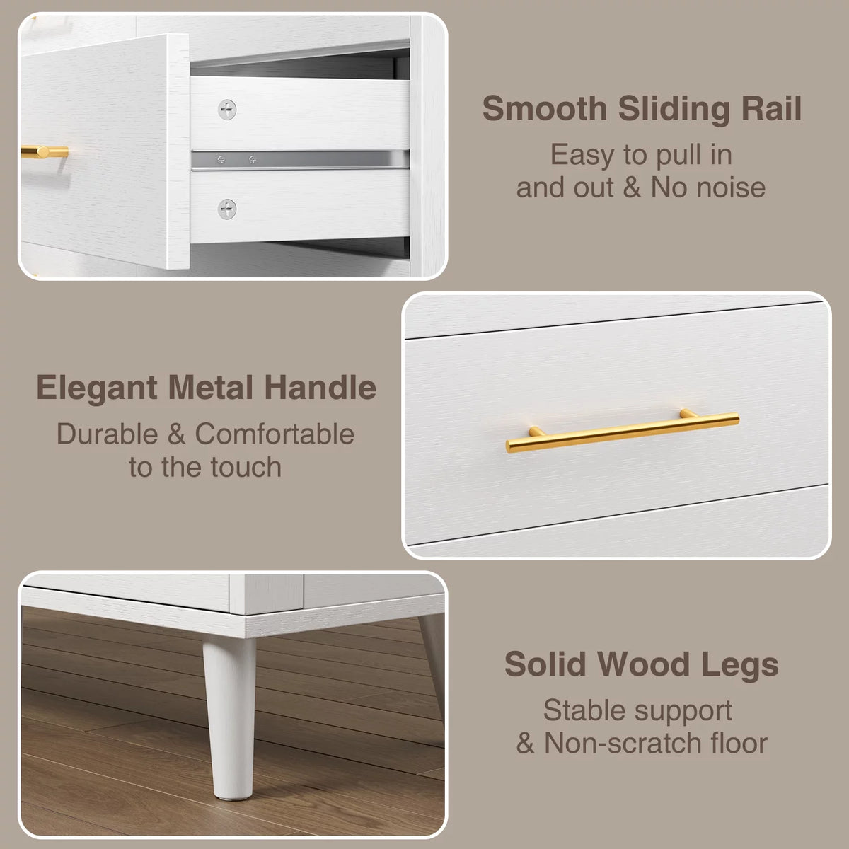 White 5 Drawer Dresser with Metal Handles X28952