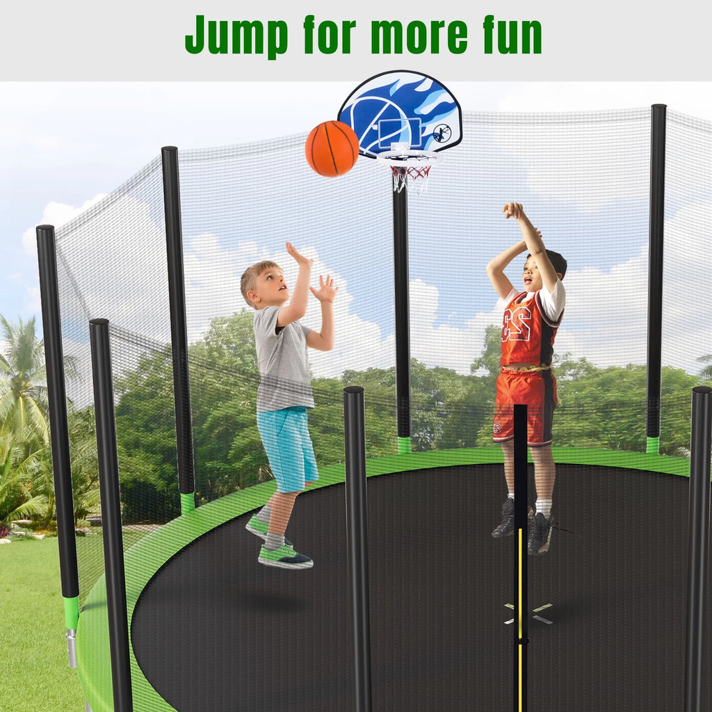 14FT Trampoline with Basketball Hoop and Safety Net W312207