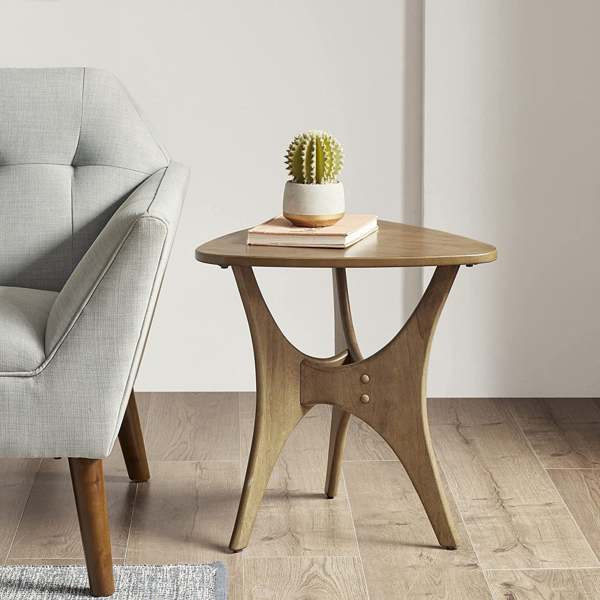 Light Brown Triangle Sofa Table with Solid Wood Legs D640954